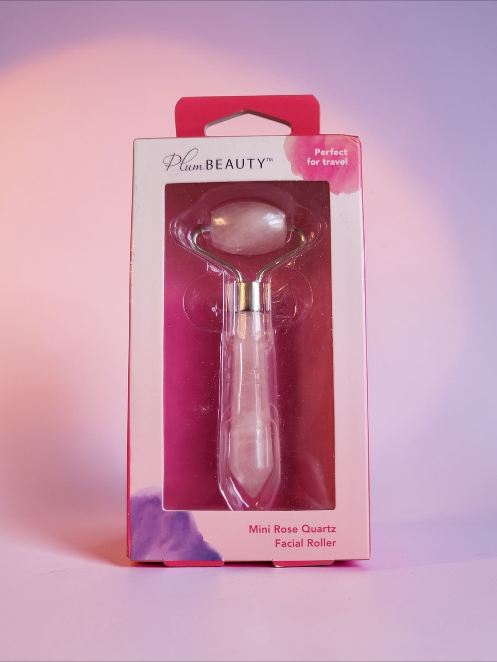 Plum Beauty Mini Rose Quartz Facial Roller - Pink